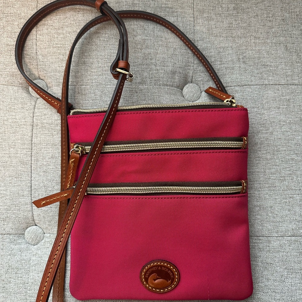 Dooney & Bourke Pink and Brown Crossbody Bag with Adjustable Strap